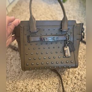 Coach Studded Leather Mini Tote Crossbody- Dark Olive Green
